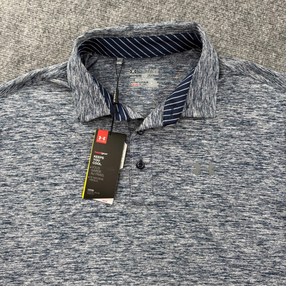 Under Armour Heatgear Shirt XL Blue Heathered Loose Golf Short Sleeve NWT Men's‎